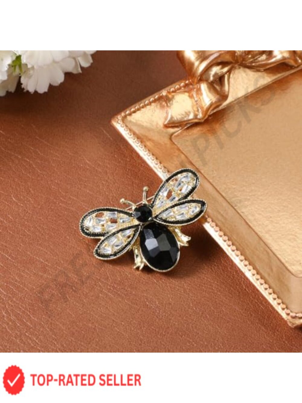 Bee Brooch Pin Rhinestone Crystal Insect Lapel Pin - Picture 3 of 6